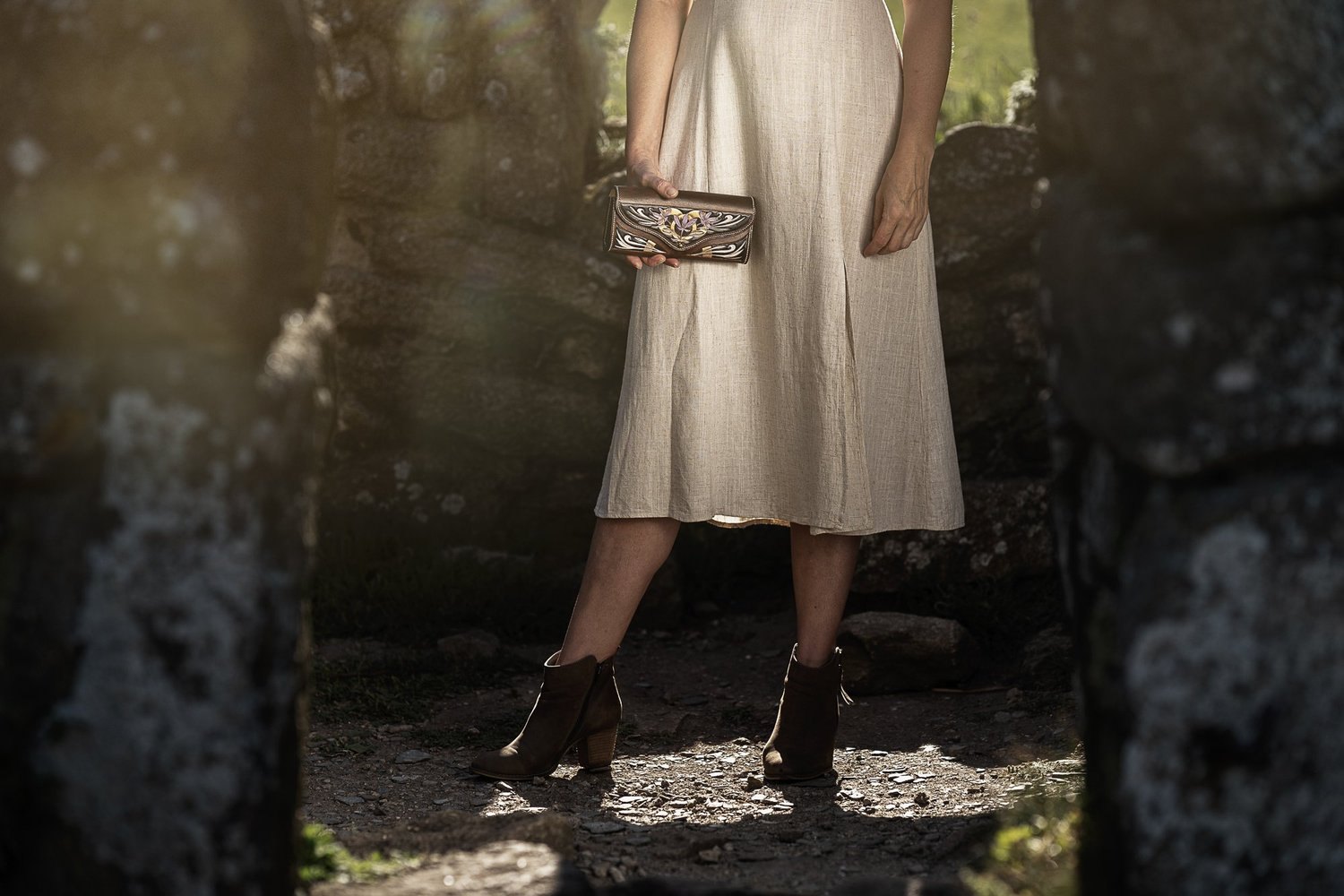Handmade leather bag photographed on location for a Cornish maker's brand campaign